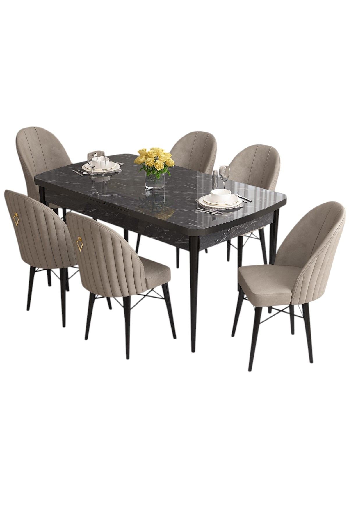 Conjunto de mesa de jantar extensível e cadeiras (7 peças)-Roz-Mármore Preto
Cappuccino