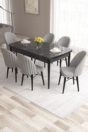 Conjunto de mesa de jantar extensível e cadeiras (7 peças)-Roz-Mármore Preto
Cinza