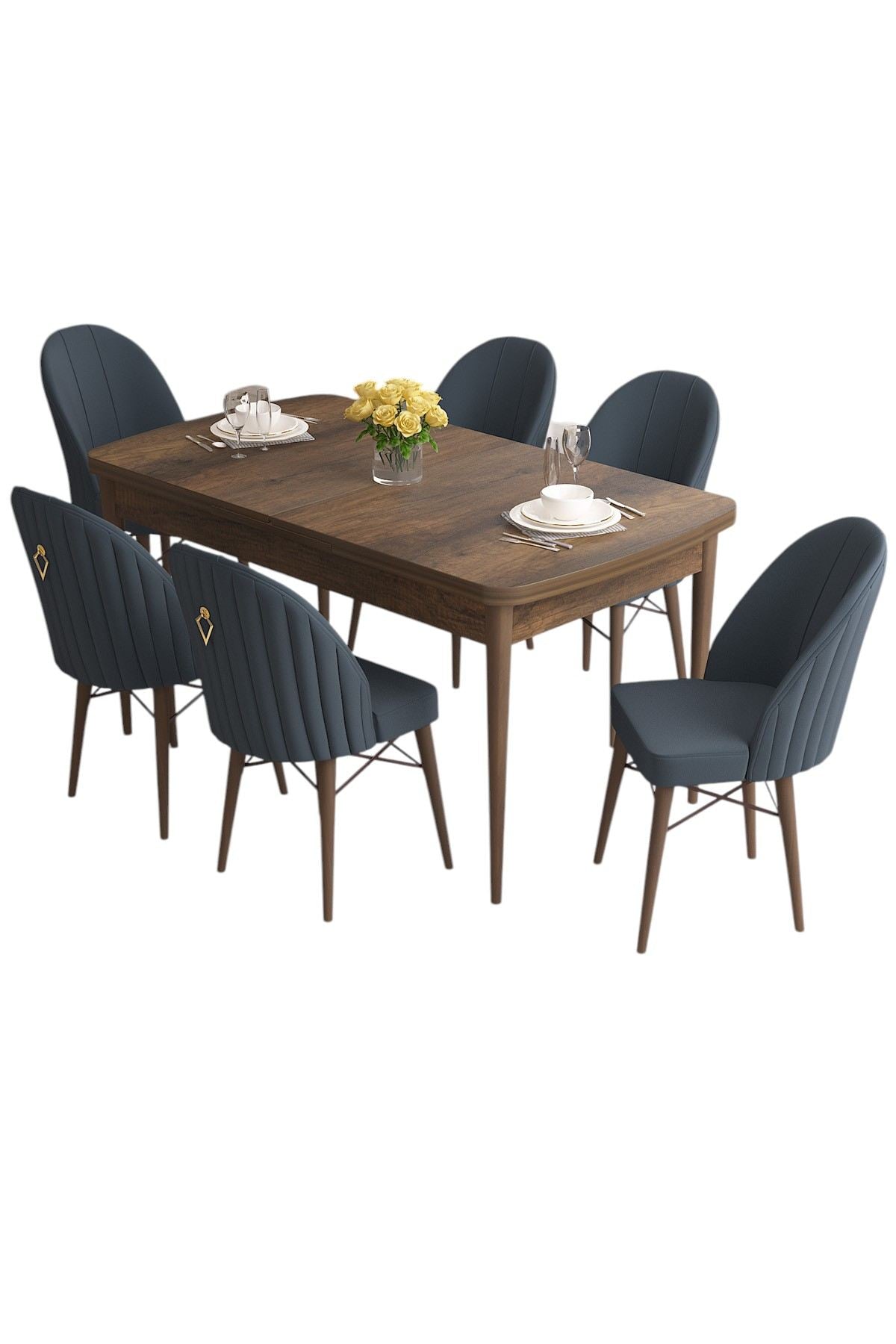 Conjunto de mesa de jantar extensível e cadeiras (7 peças)-Roz-Barroco
Antracite