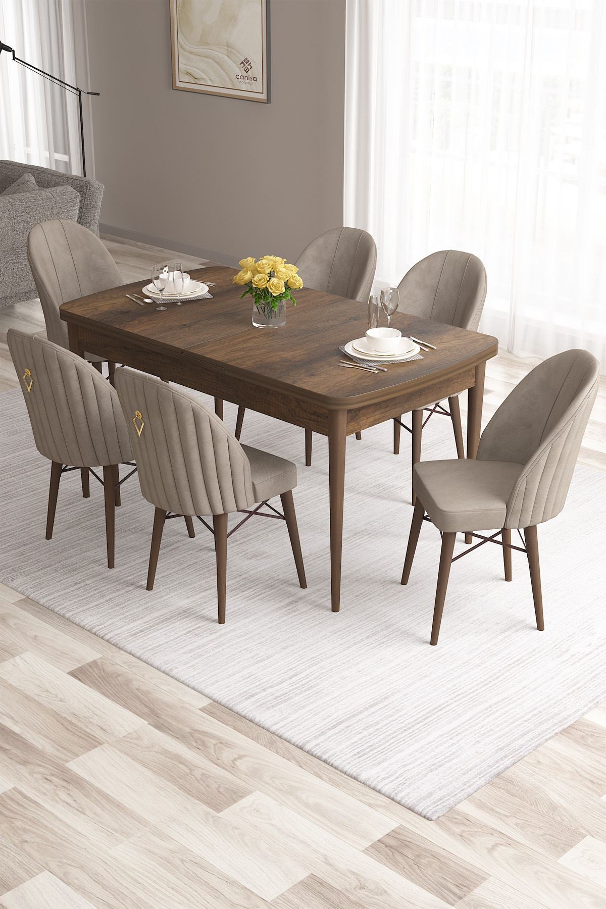 Conjunto de mesa de jantar extensível e cadeiras (7 peças)-Roz-Barroco
Cappuccino