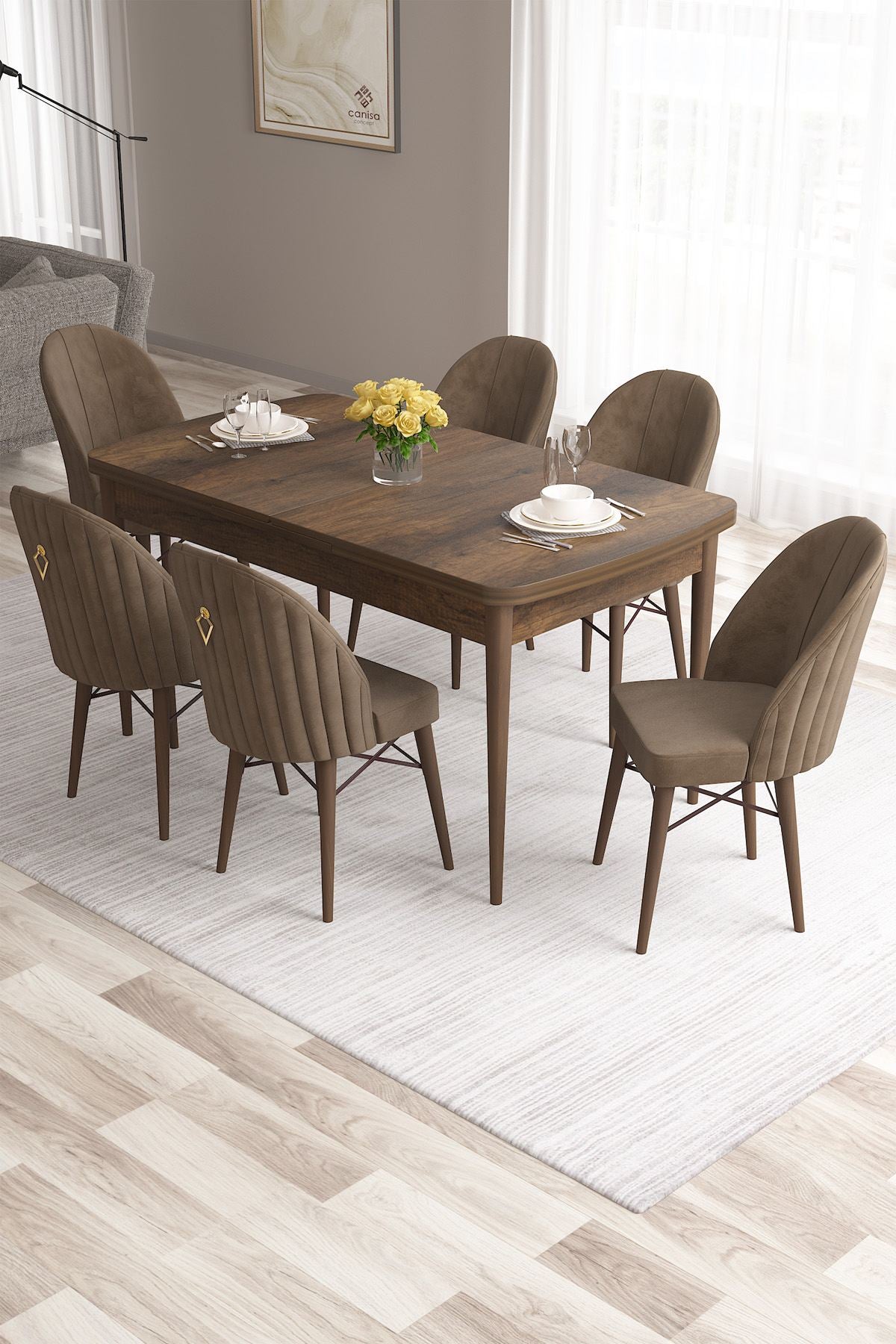 Conjunto de mesa de jantar extensível e cadeiras (7 peças)-Roz-Barroco
Marrom