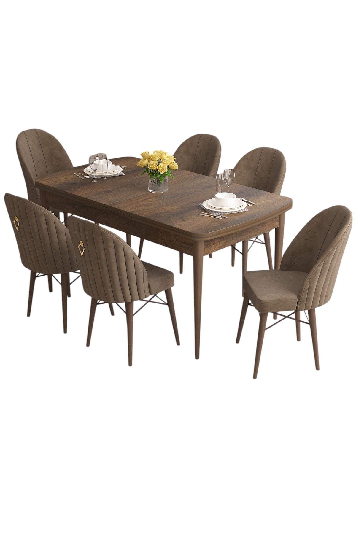 Conjunto de mesa de jantar extensível e cadeiras (7 peças)-Roz-Barroco
Marrom