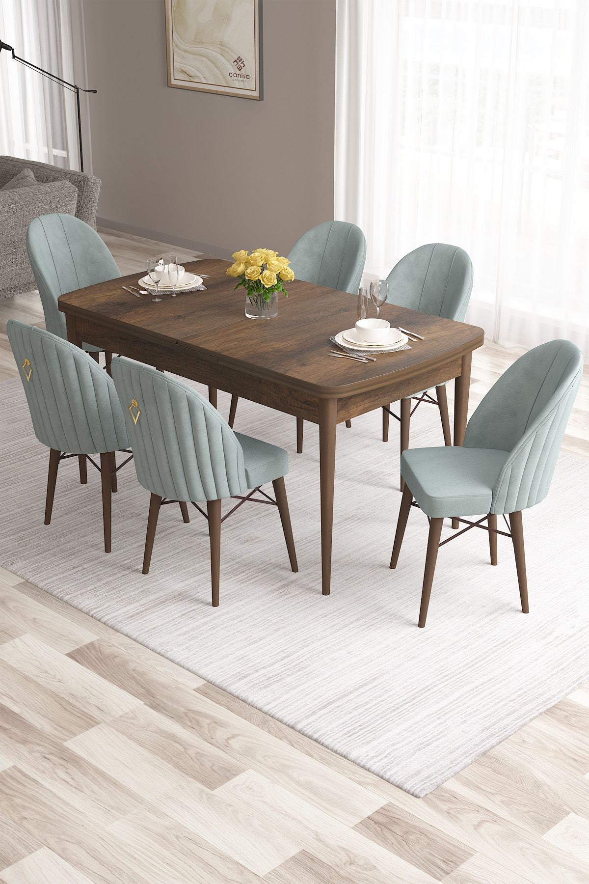 Conjunto de mesa de jantar extensível e cadeiras (7 peças)-Roz-Barroco
Verde-Mar