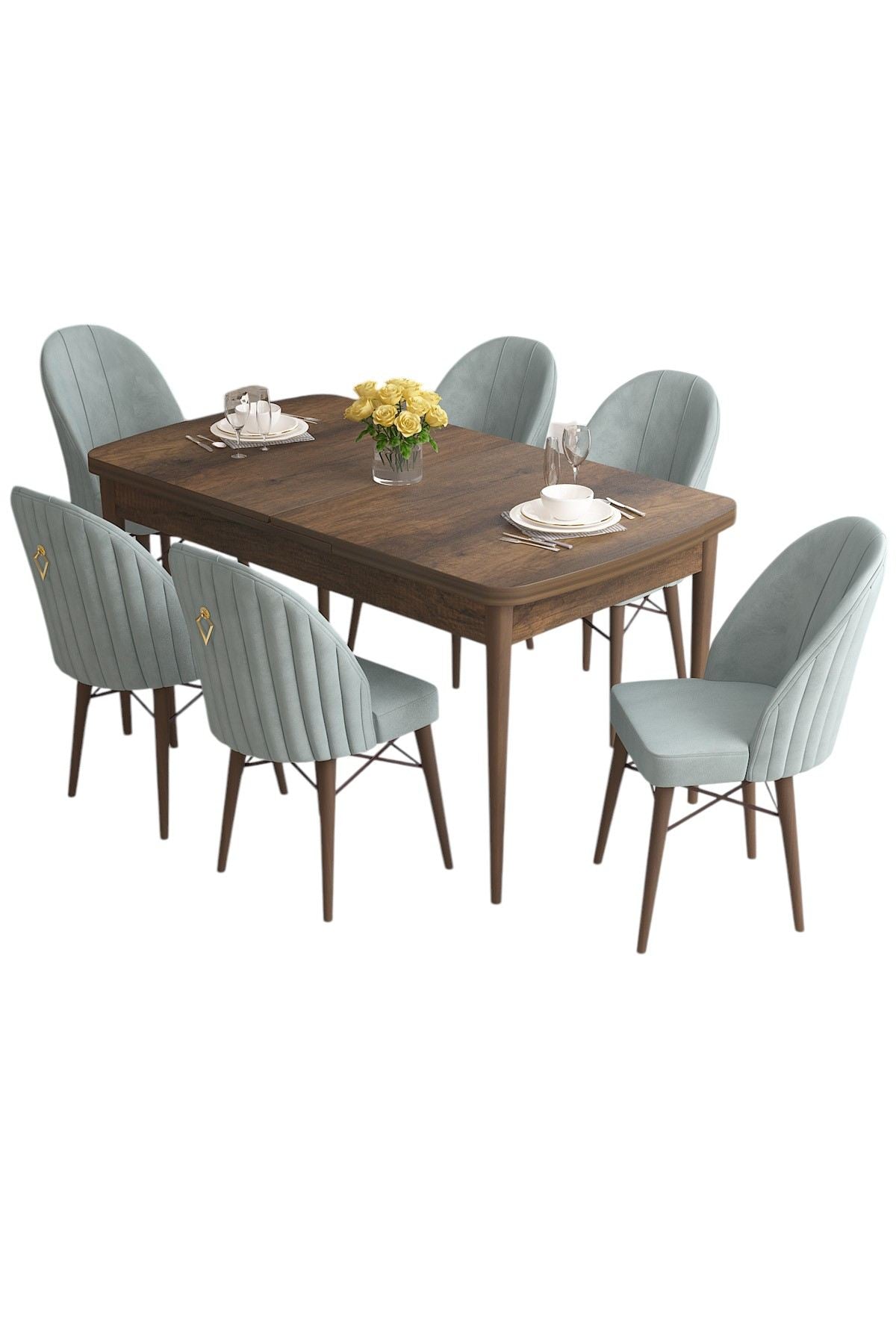 Conjunto de mesa de jantar extensível e cadeiras (7 peças)-Roz-Barroco
Verde-Mar
