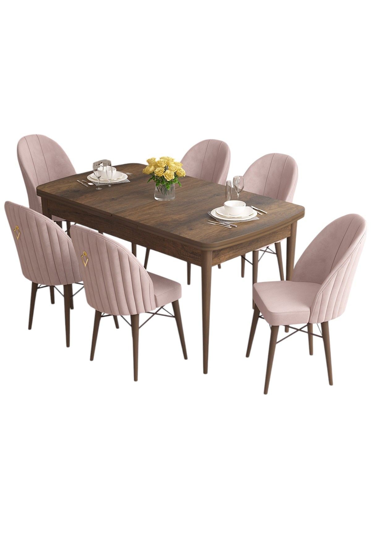 Conjunto de mesa de jantar extensível e cadeiras (7 peças)-Roz-Barroco
Rosa