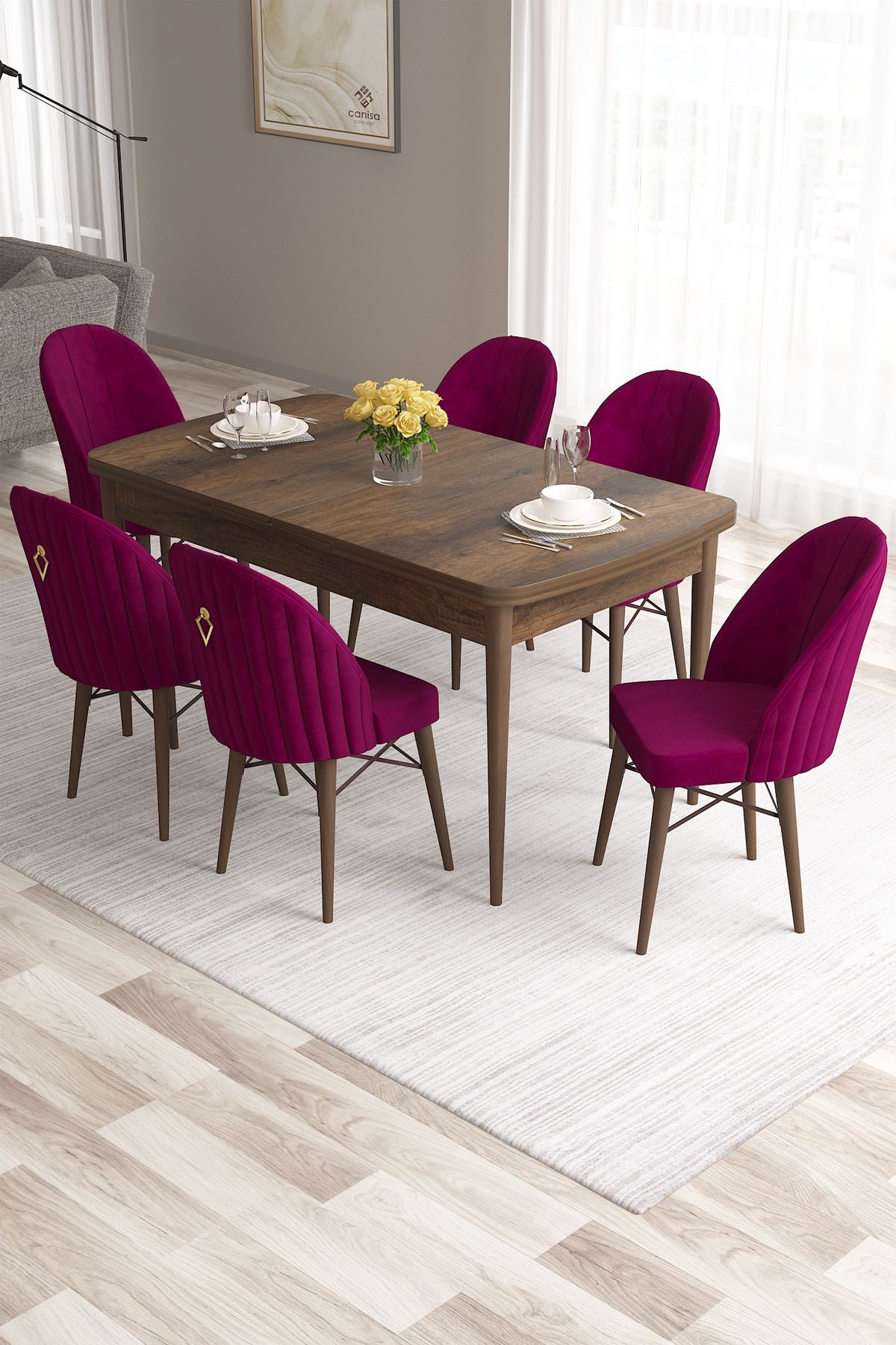 Conjunto de mesa de jantar extensível e cadeiras (7 peças)-Roz-Barroco
Ameixa