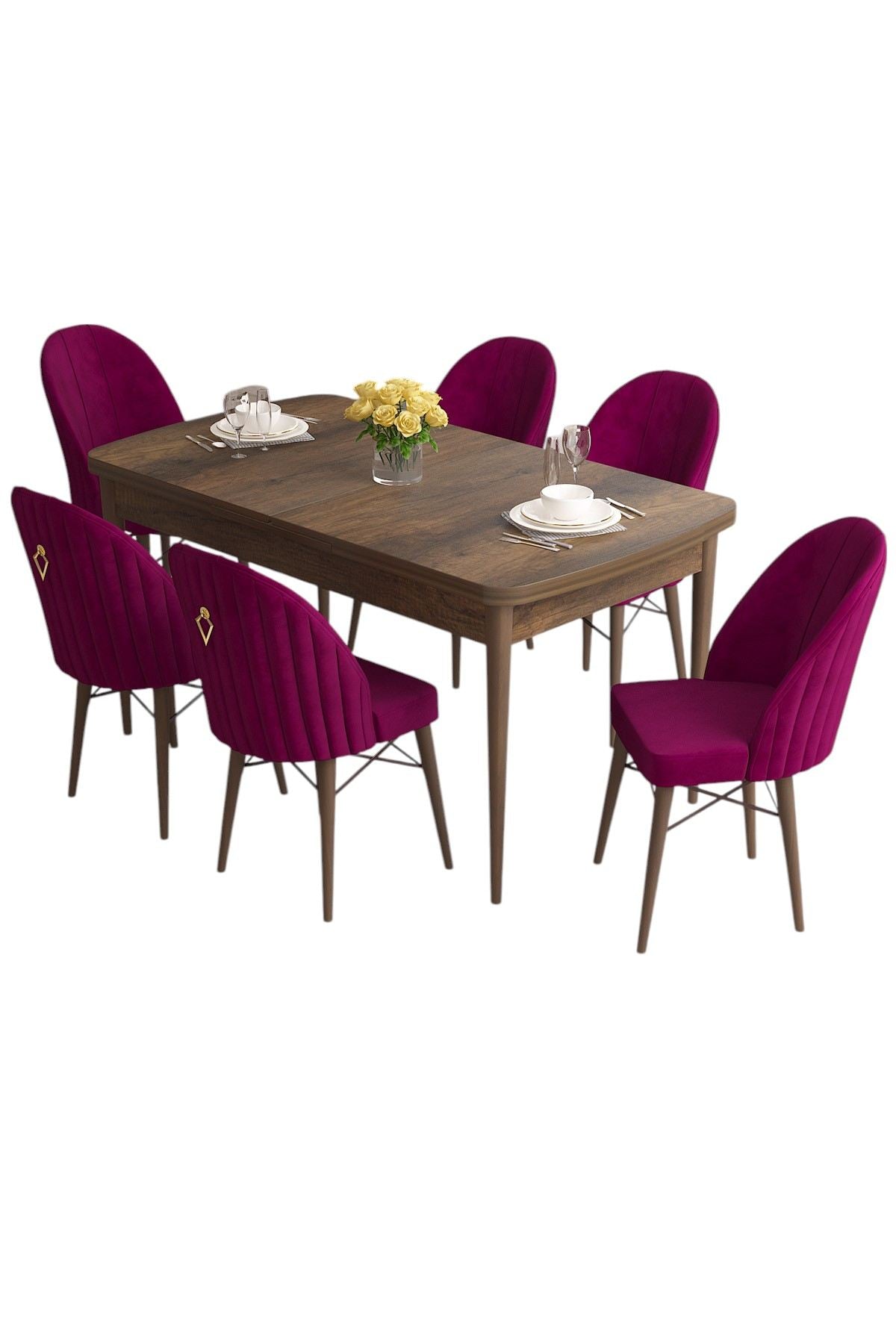 Conjunto de mesa de jantar extensível e cadeiras (7 peças)-Roz-Barroco
Ameixa