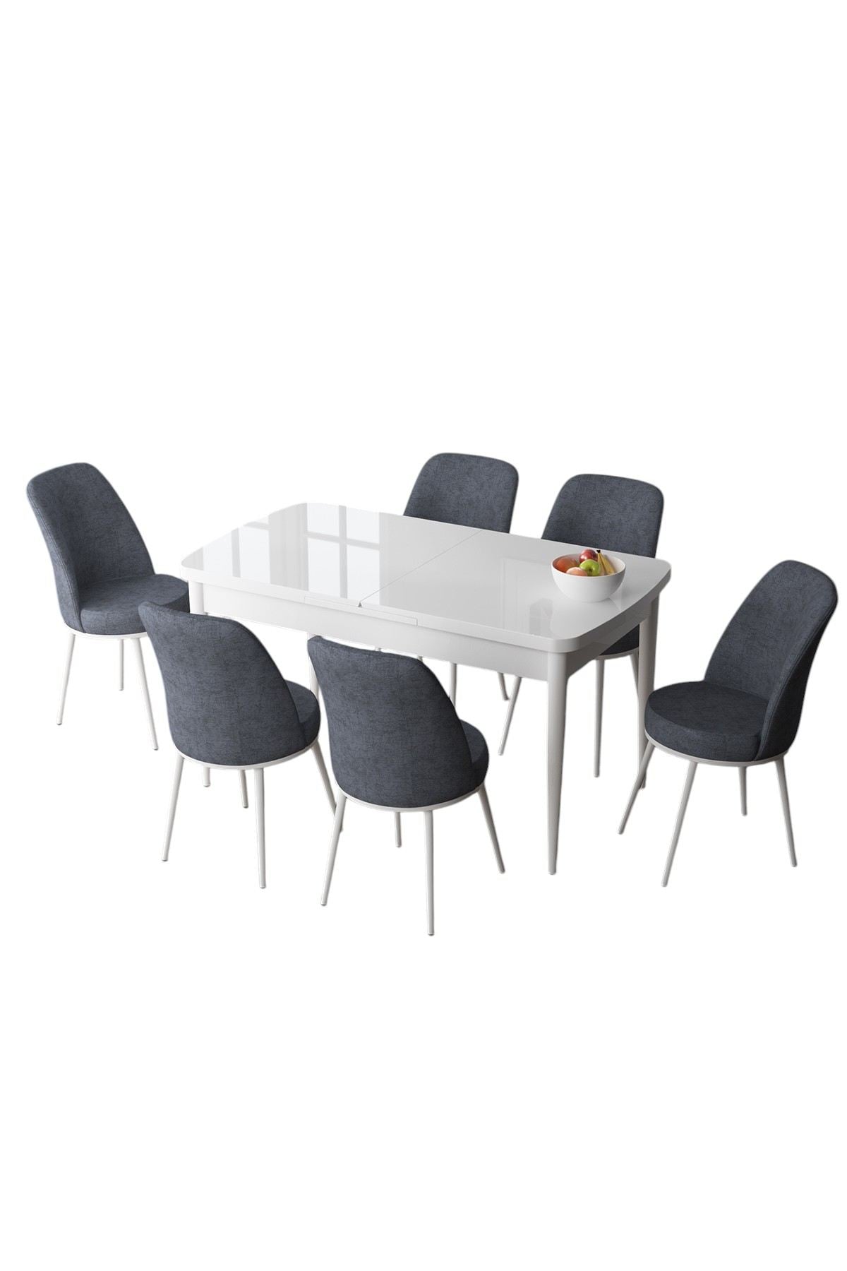 Conjunto de Mesa de Jantar Extensível e Cadeiras – 132x80x78 cm (mesa) – Branco e Fumê – MDF e Metal