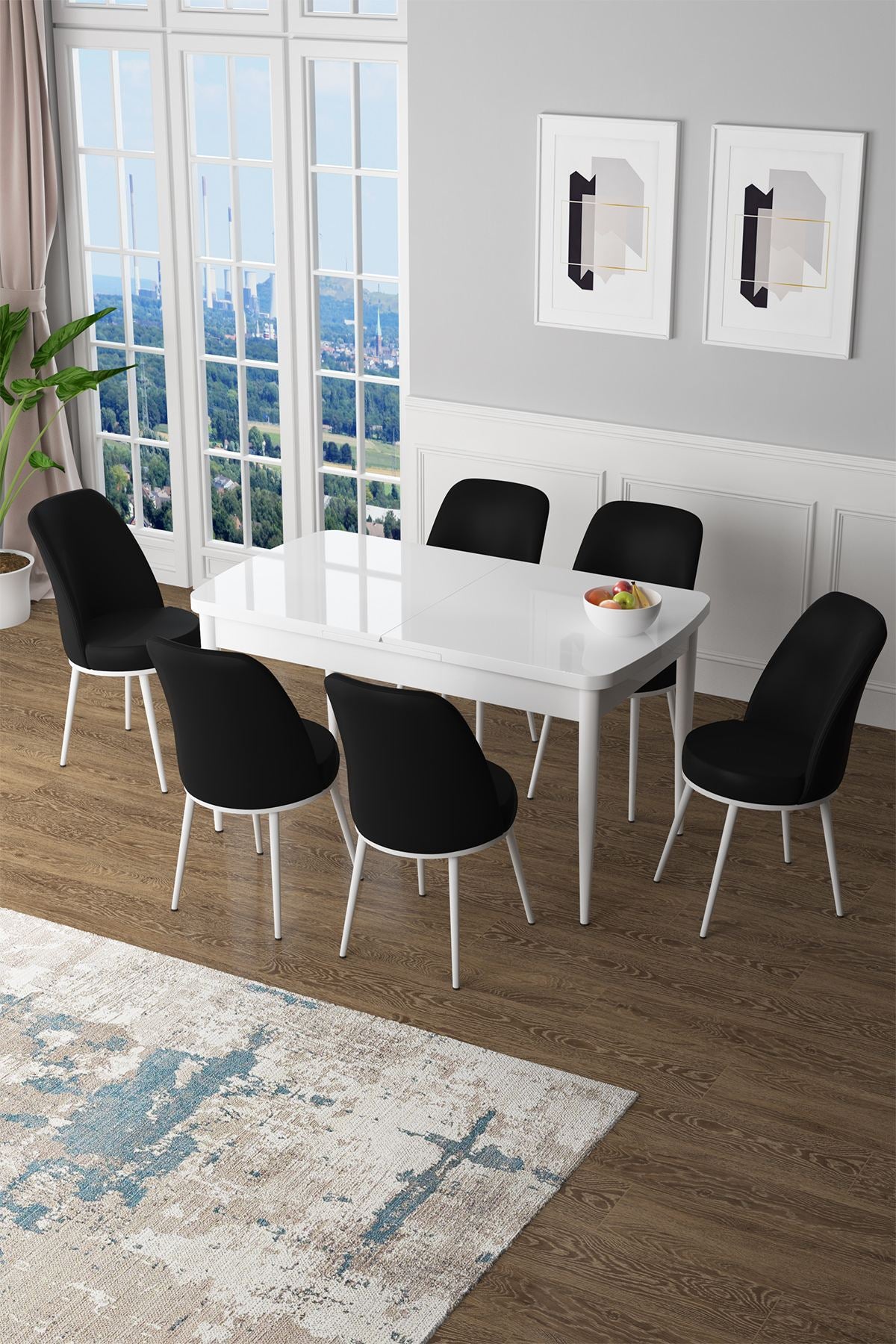 Conjunto de mesa de jantar extensível e cadeiras (7 peças)-Zen-Branco
Preto