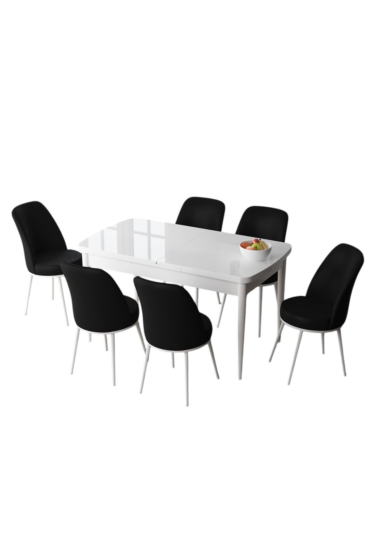 Conjunto de mesa de jantar extensível e cadeiras (7 peças)-Zen-Branco
Preto