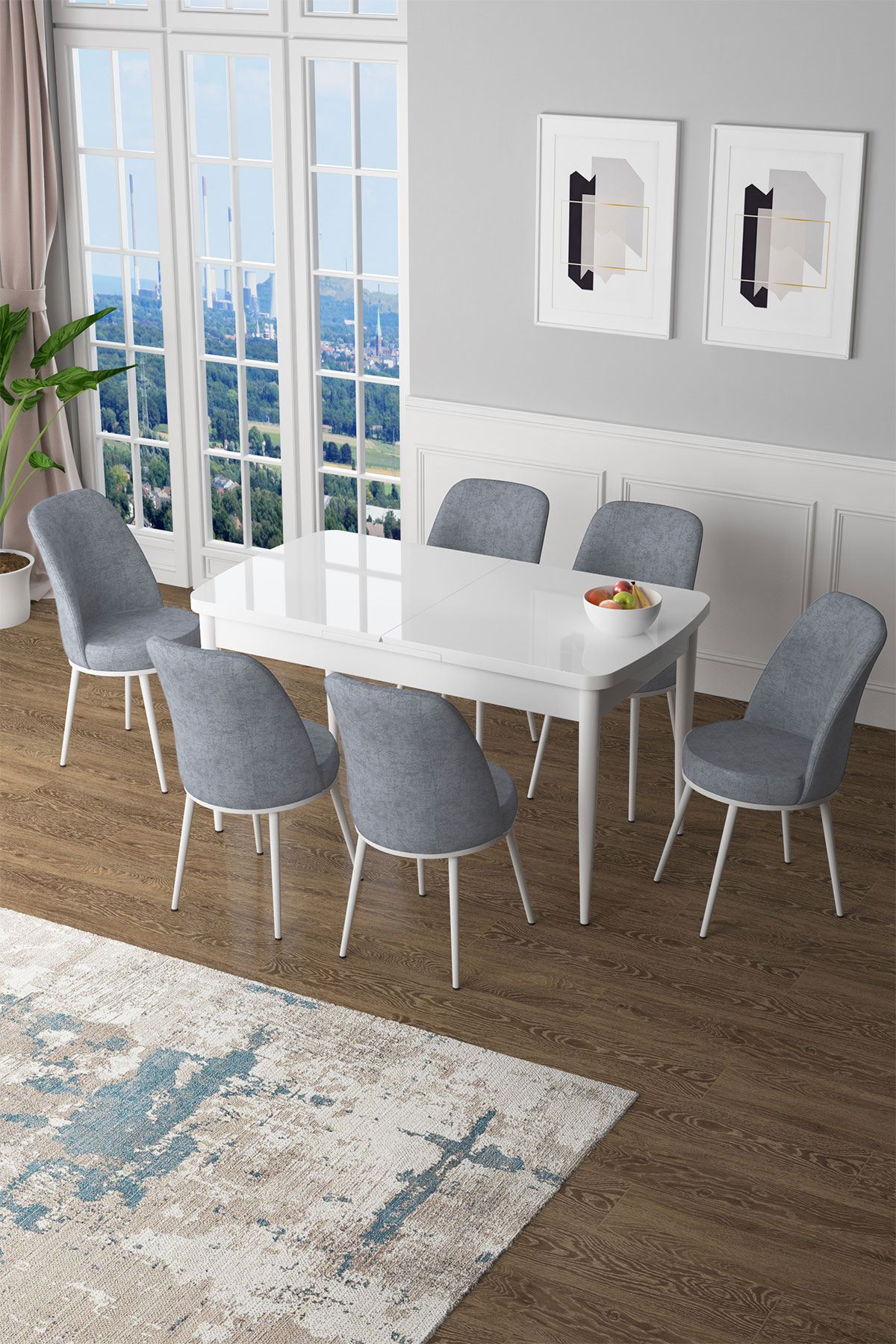 Conjunto de mesa de jantar extensível e cadeiras (7 peças)-Zen-Branco
Cinza