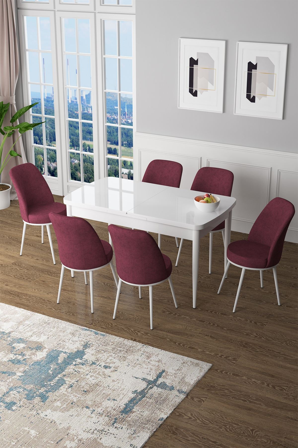 Conjunto de mesa de jantar extensível e cadeiras (7 peças)-Zen-Branco
Bordô