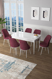 Conjunto de mesa de jantar extensível e cadeiras (7 peças)-Zen-Branco
Bordô