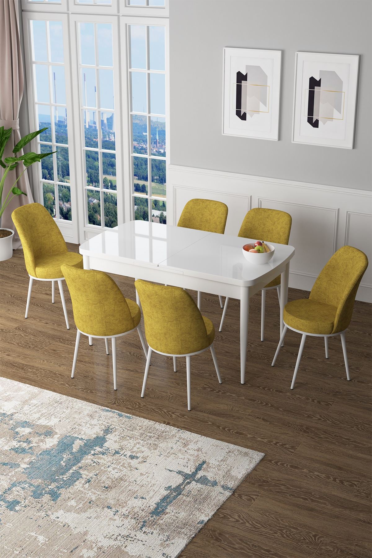 Conjunto de mesa de jantar extensível e cadeiras (7 peças)-Zen-Mostarda
branca