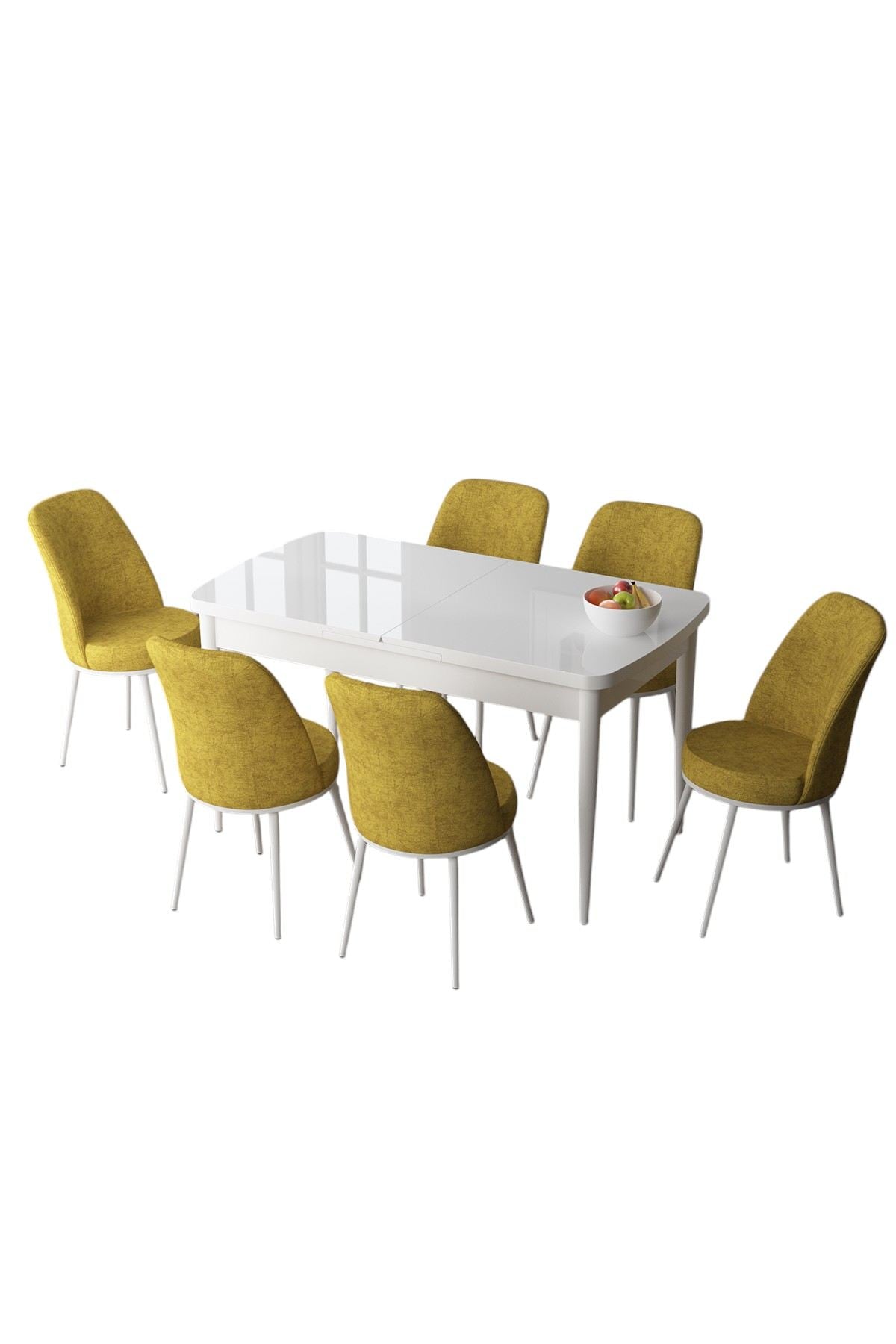 Conjunto de mesa de jantar extensível e cadeiras (7 peças)-Zen-Mostarda
branca