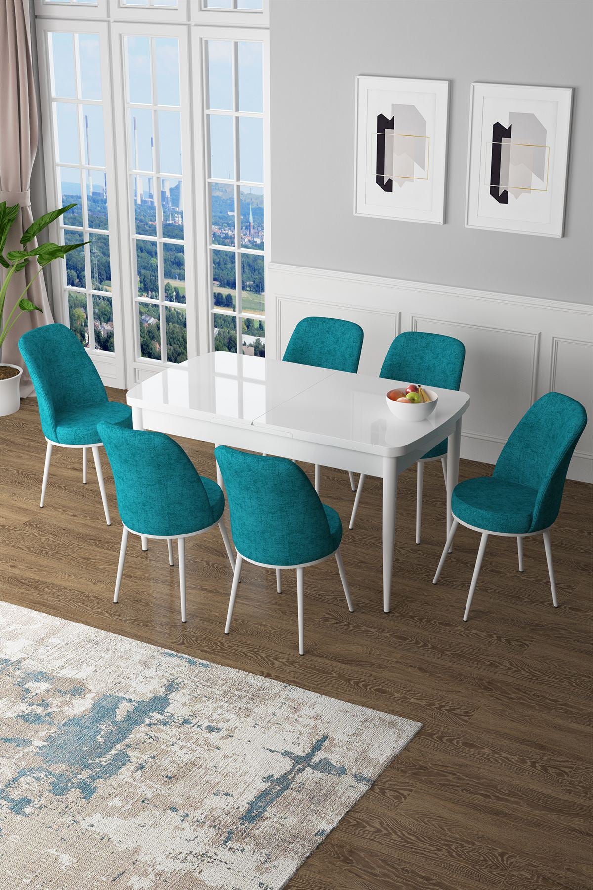 Conjunto de mesa de jantar extensível e cadeiras (7 peças)-Zen-Branco
Turquesa