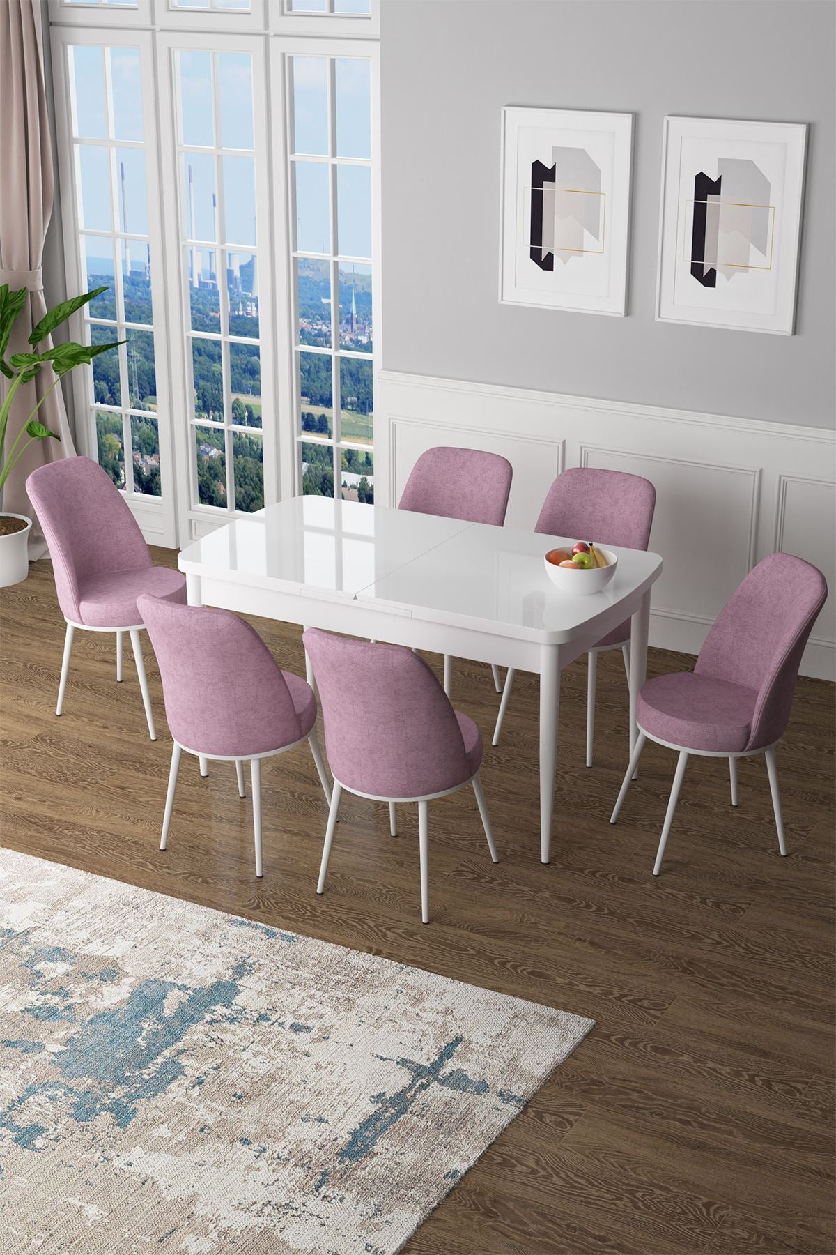 Conjunto de mesa de jantar extensível e cadeiras (7 peças)-Zen-Branco
Rosa
