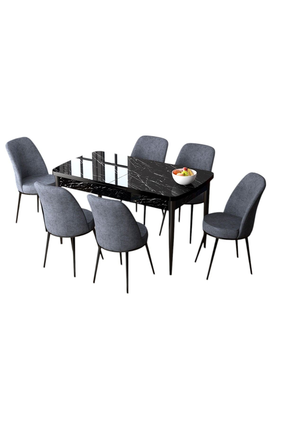 Conjunto de mesa de jantar extensível e cadeiras (7 peças)-Zen-Mármore Preto
Fumaça