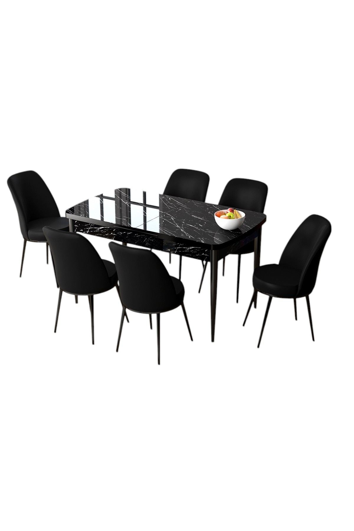 Conjunto de mesa de jantar extensível e cadeiras (7 peças)-Zen-Mármore Preto
Preto
