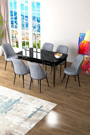 Conjunto de mesa de jantar extensível e cadeiras (7 peças)-Zen-Mármore Preto
Cinza