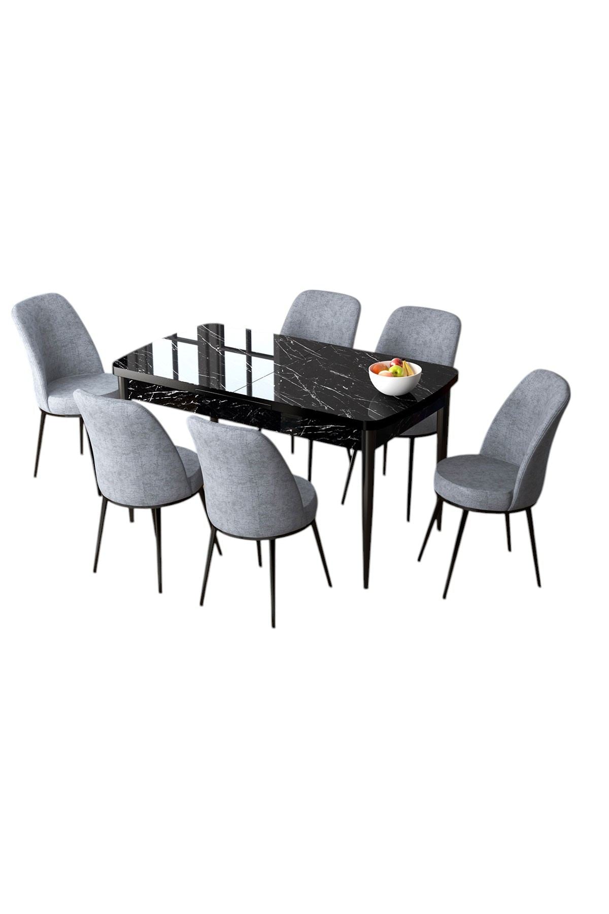 Conjunto de mesa de jantar extensível e cadeiras (7 peças)-Zen-Mármore Preto
Cinza