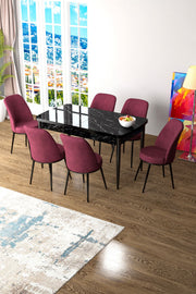 Conjunto de mesa de jantar extensível e cadeiras (7 peças)-Zen-Mármore Preto
Borgonha