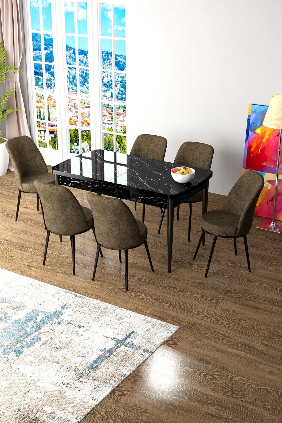 Conjunto de mesa de jantar extensível e cadeiras (7 peças)-Zen-Mármore Preto
Marrom