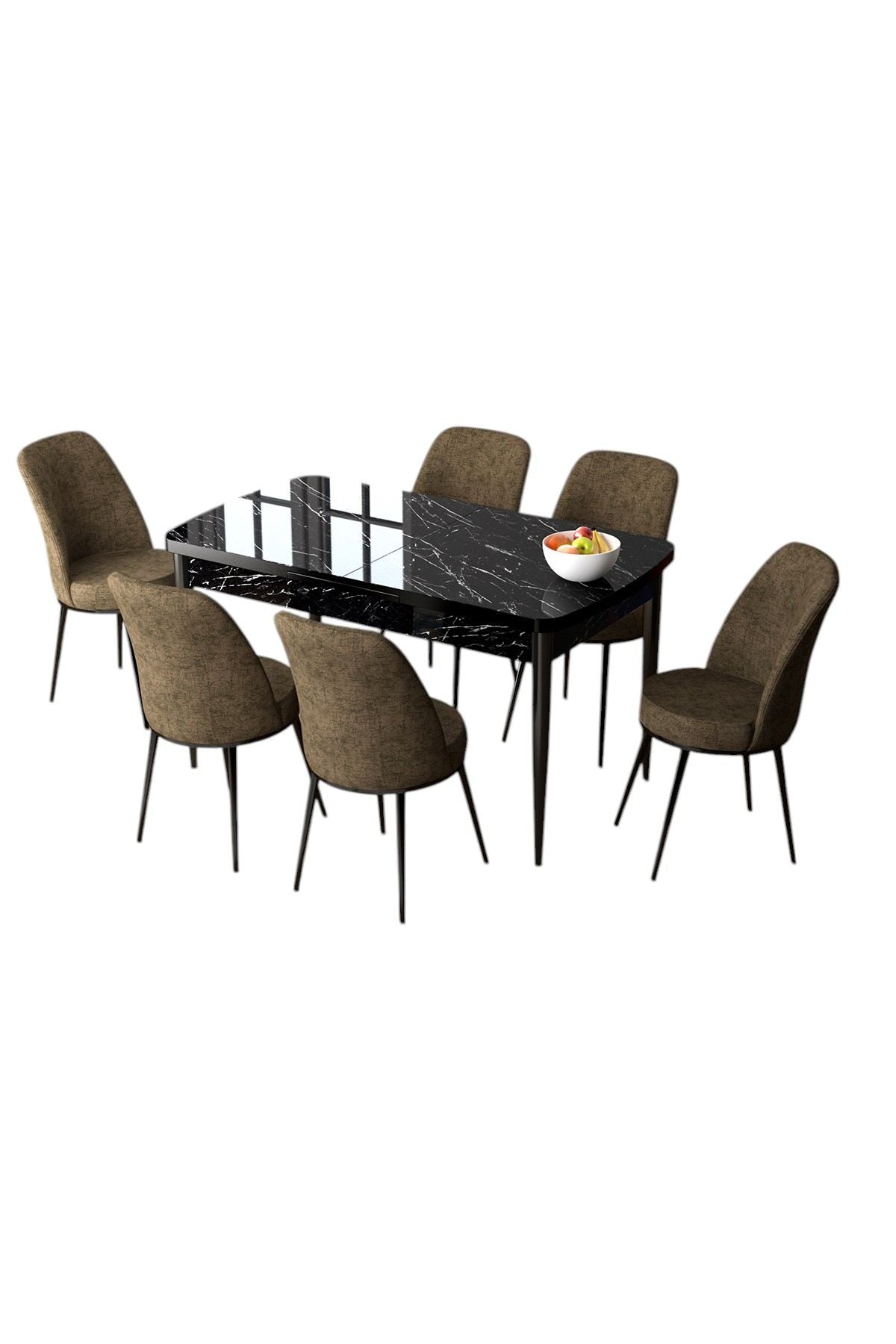 Conjunto de mesa de jantar extensível e cadeiras (7 peças)-Zen-Mármore Preto
Marrom