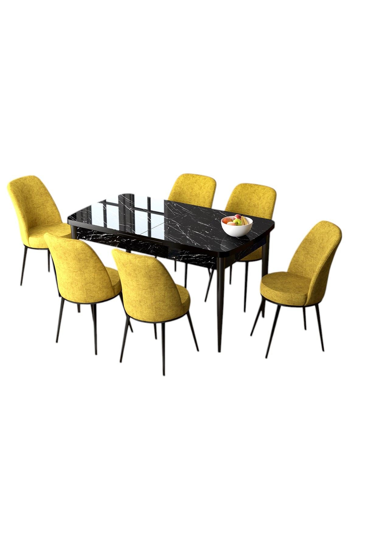 Conjunto de mesa de jantar extensível e cadeiras (7 peças)-Zen-Mármore Preto
Mostarda