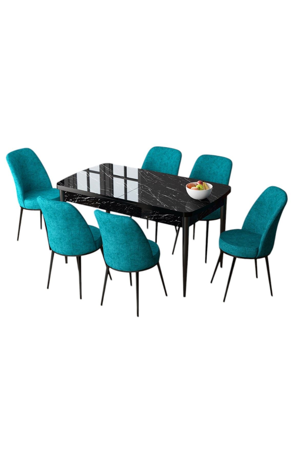 Conjunto de mesa de jantar extensível e cadeiras (7 peças)-Zen-Mármore Preto
Turquesa