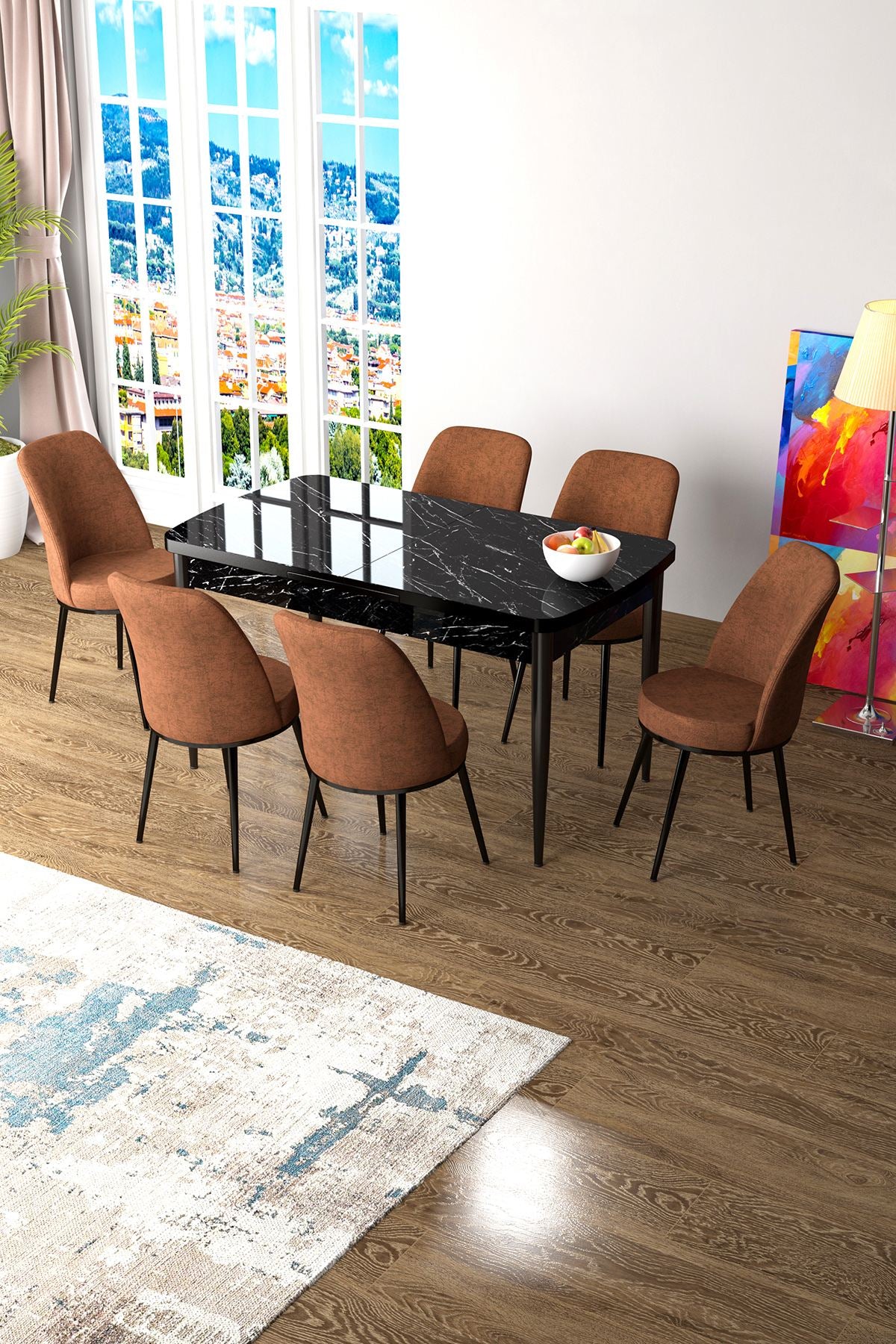Conjunto de mesa de jantar extensível e cadeiras (7 peças)-Zen-Mármore Preto
Azulejo Vermelho
