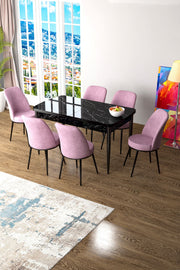 Conjunto de mesa de jantar extensível e cadeiras (7 peças)-Zen-Mármore Preto
Rosa