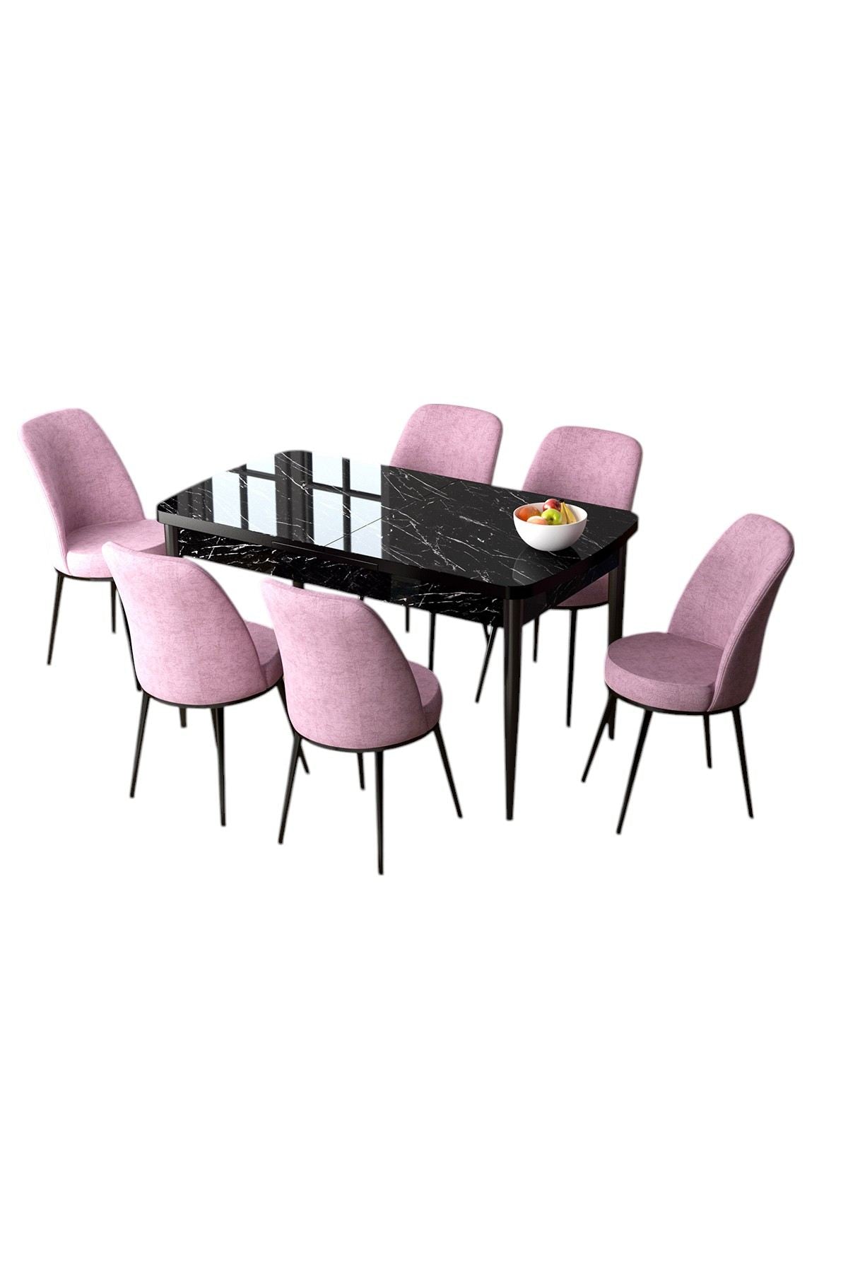 Conjunto de mesa de jantar extensível e cadeiras (7 peças)-Zen-Mármore Preto
Rosa