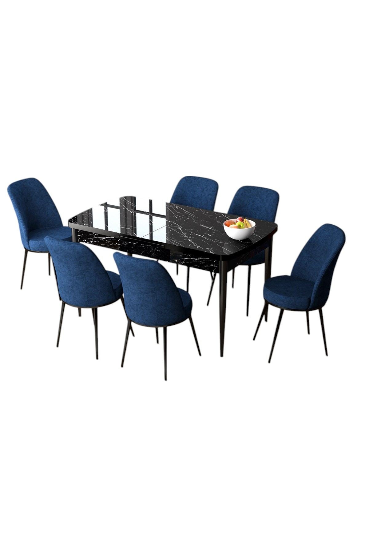 Conjunto de mesa de jantar extensível e cadeiras (7 peças)-Zen-Mármore Preto
Azul Marinho