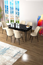 Conjunto de mesa de jantar extensível e cadeiras (7 peças)-Zen-Mármore Preto
Creme