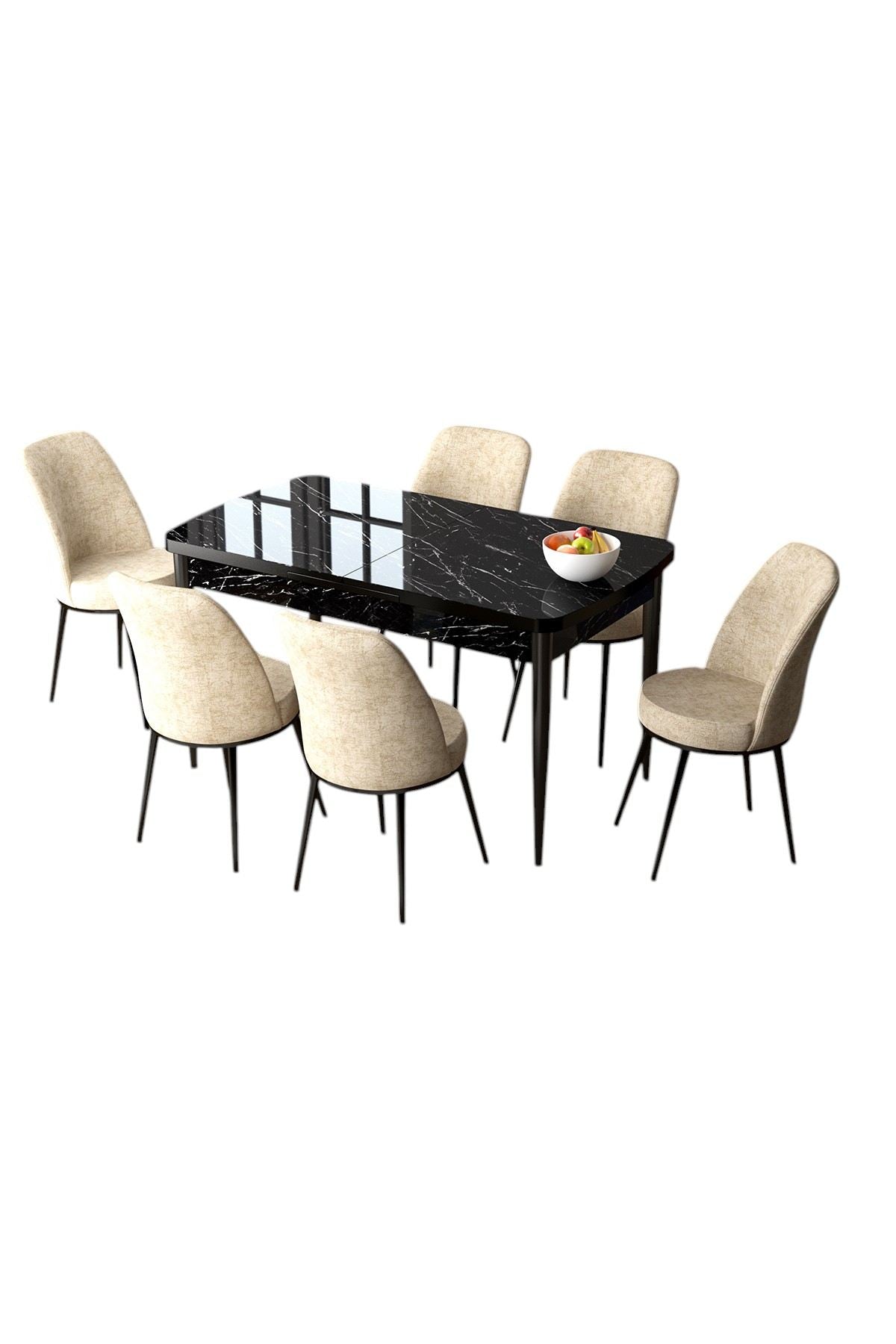 Conjunto de mesa de jantar extensível e cadeiras (7 peças)-Zen-Mármore Preto
Creme