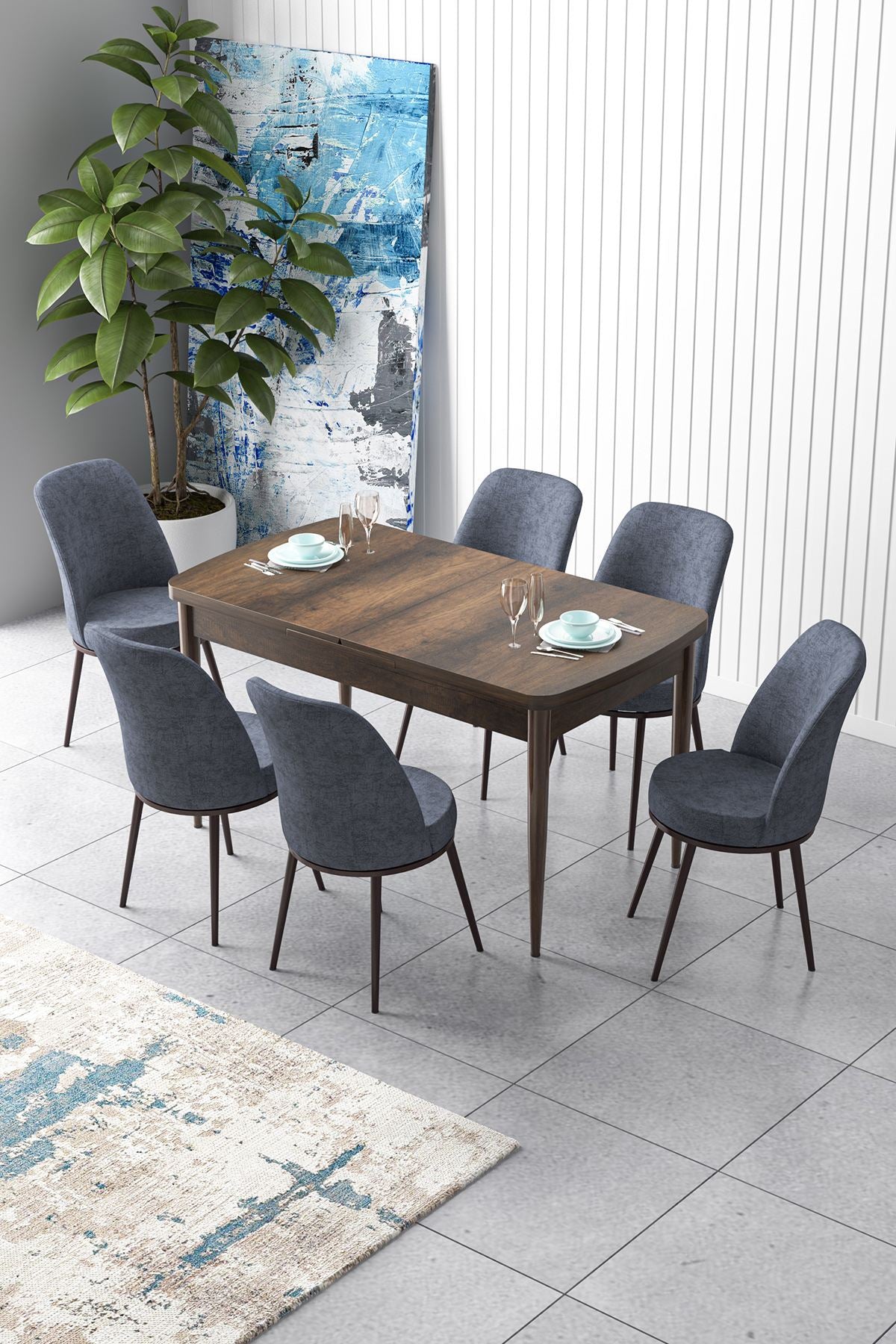 Conjunto de mesa de jantar extensível e cadeiras (7 peças)-Zen-Barroco
Fumaça