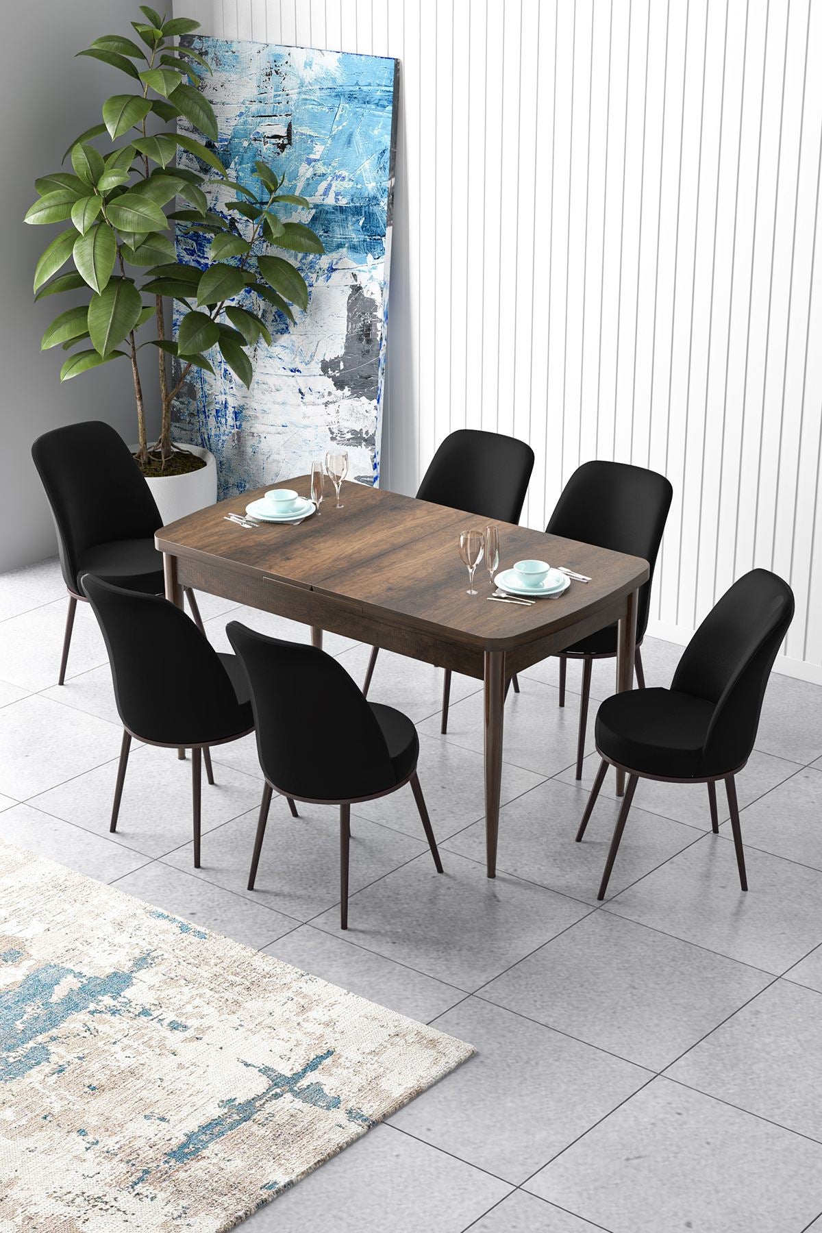 Conjunto de mesa de jantar extensível e cadeiras (7 peças)-Zen-Barroco
Preto