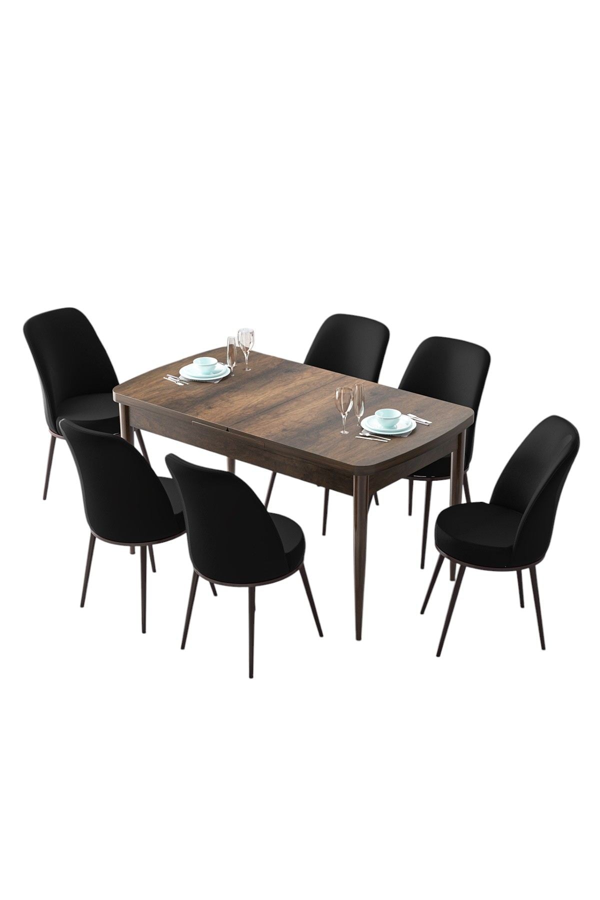 Conjunto de mesa de jantar extensível e cadeiras (7 peças)-Zen-Barroco
Preto
