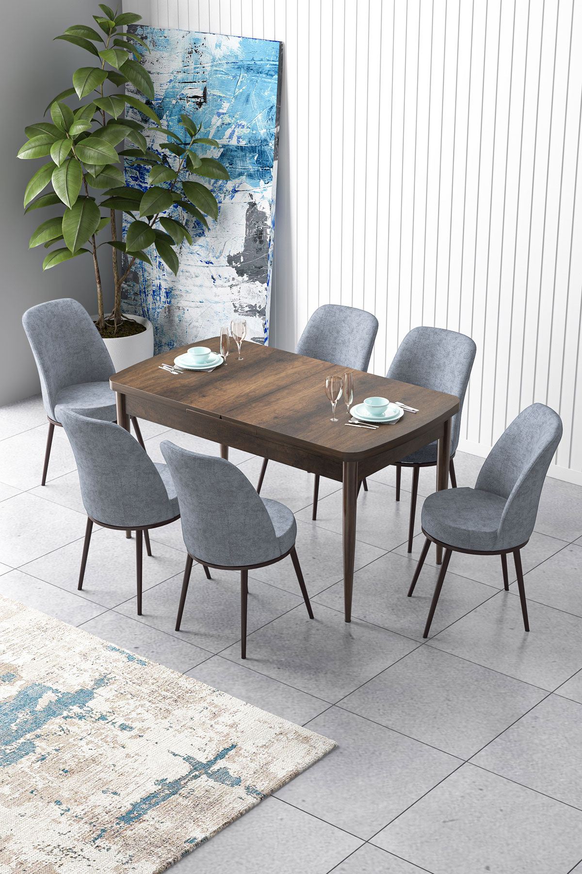 Conjunto de mesa de jantar extensível e cadeiras (7 peças)-Zen-Barroco
Cinza