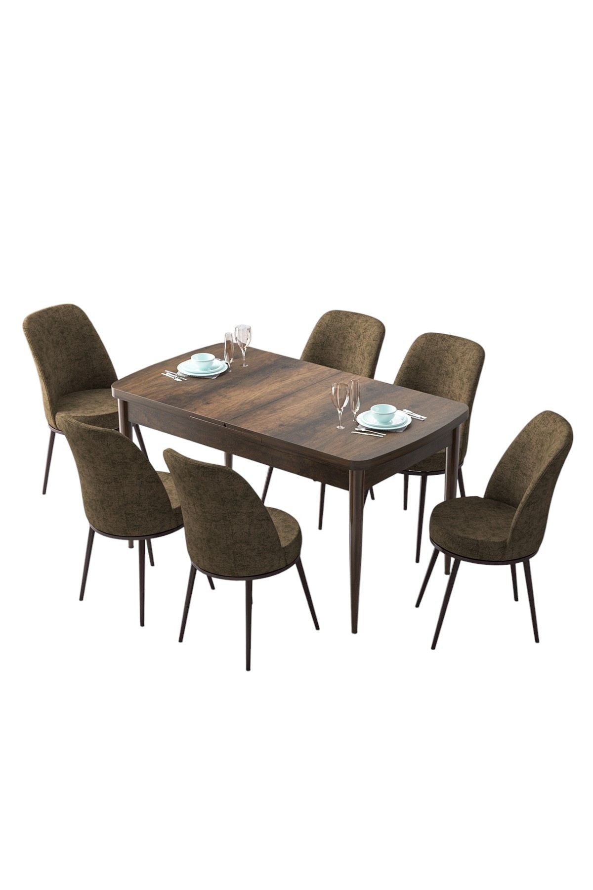 Conjunto de mesa de jantar extensível e cadeiras (7 peças)-Zen-Barroco
Marrom