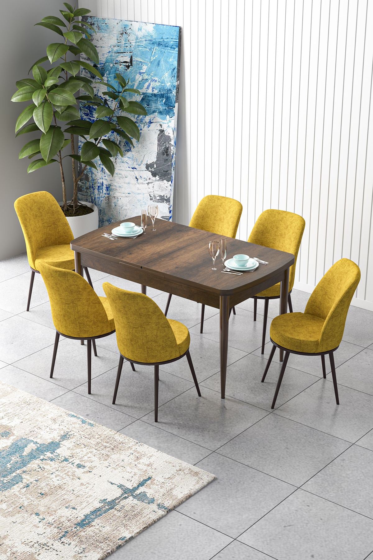 Conjunto de mesa de jantar extensível e cadeiras (7 peças)-Zen-Barroco
Mostarda