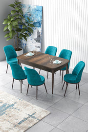 Conjunto de mesa de jantar extensível e cadeiras (7 peças)-Zen-Barroco
Turquesa
