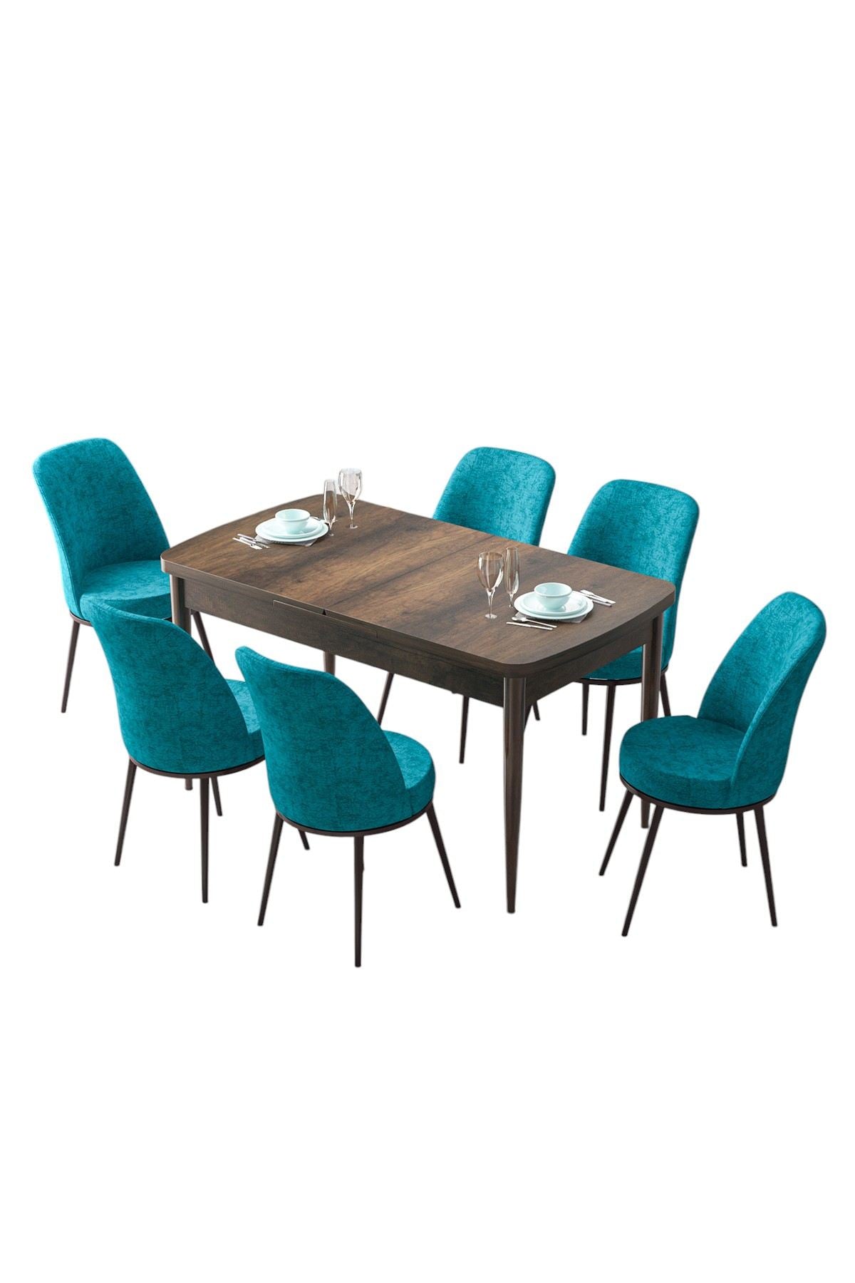 Conjunto de mesa de jantar extensível e cadeiras (7 peças)-Zen-Barroco
Turquesa