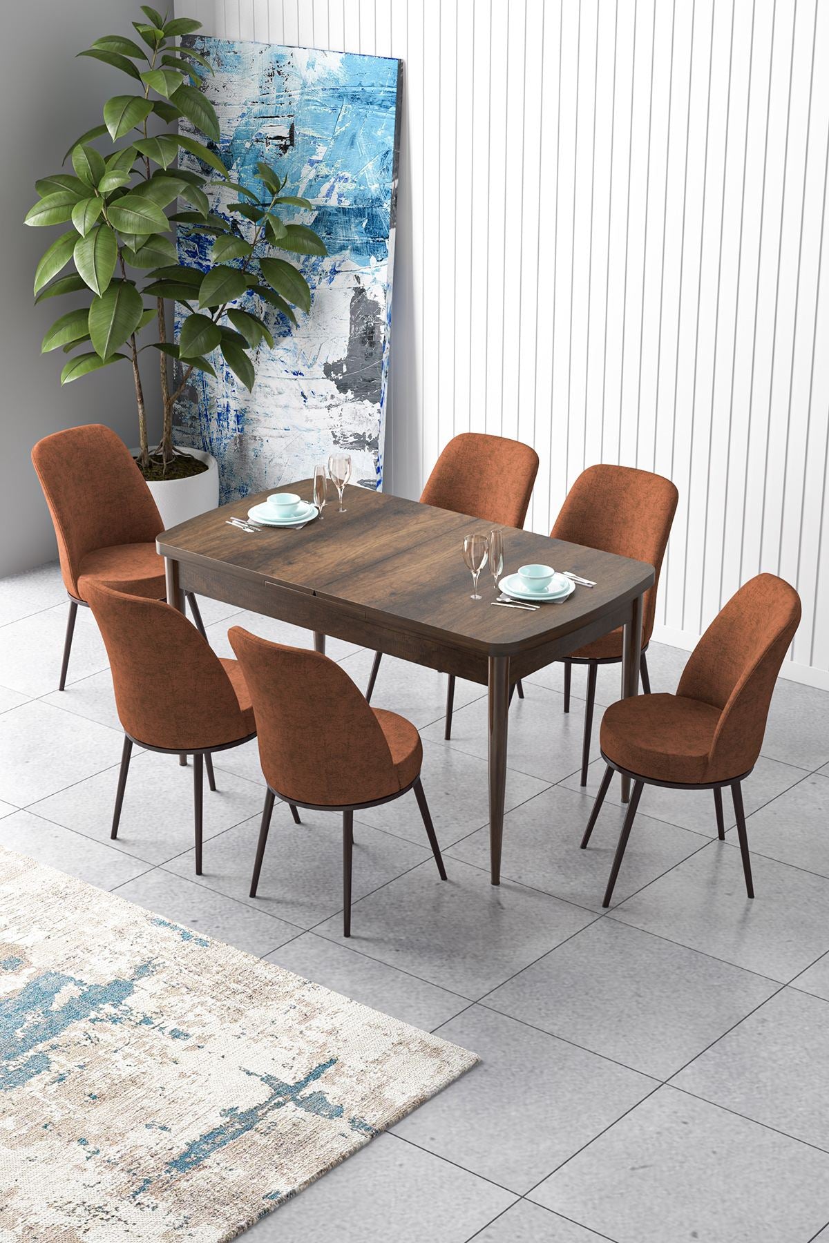 Conjunto de mesa de jantar extensível e cadeiras (7 peças)-Zen-Barroco
Azulejo Vermelho
