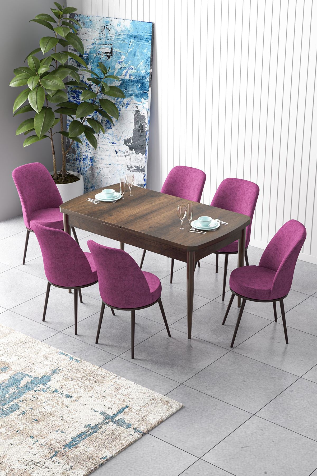 Conjunto de mesa de jantar extensível e cadeiras (7 peças)-Zen-Barroco
Roxo