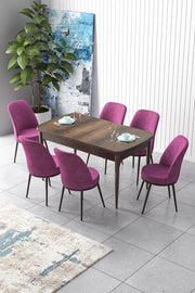 Conjunto de Mesa de Jantar Extensível e Cadeiras (7 peças) – 132 cm x 78 cm x 80 cm – Roxo – MDF e Metal