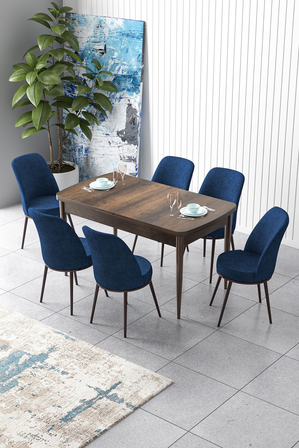 Conjunto de mesa de jantar extensível e cadeiras (7 peças)-Zen-Barroco
Azul-marinho