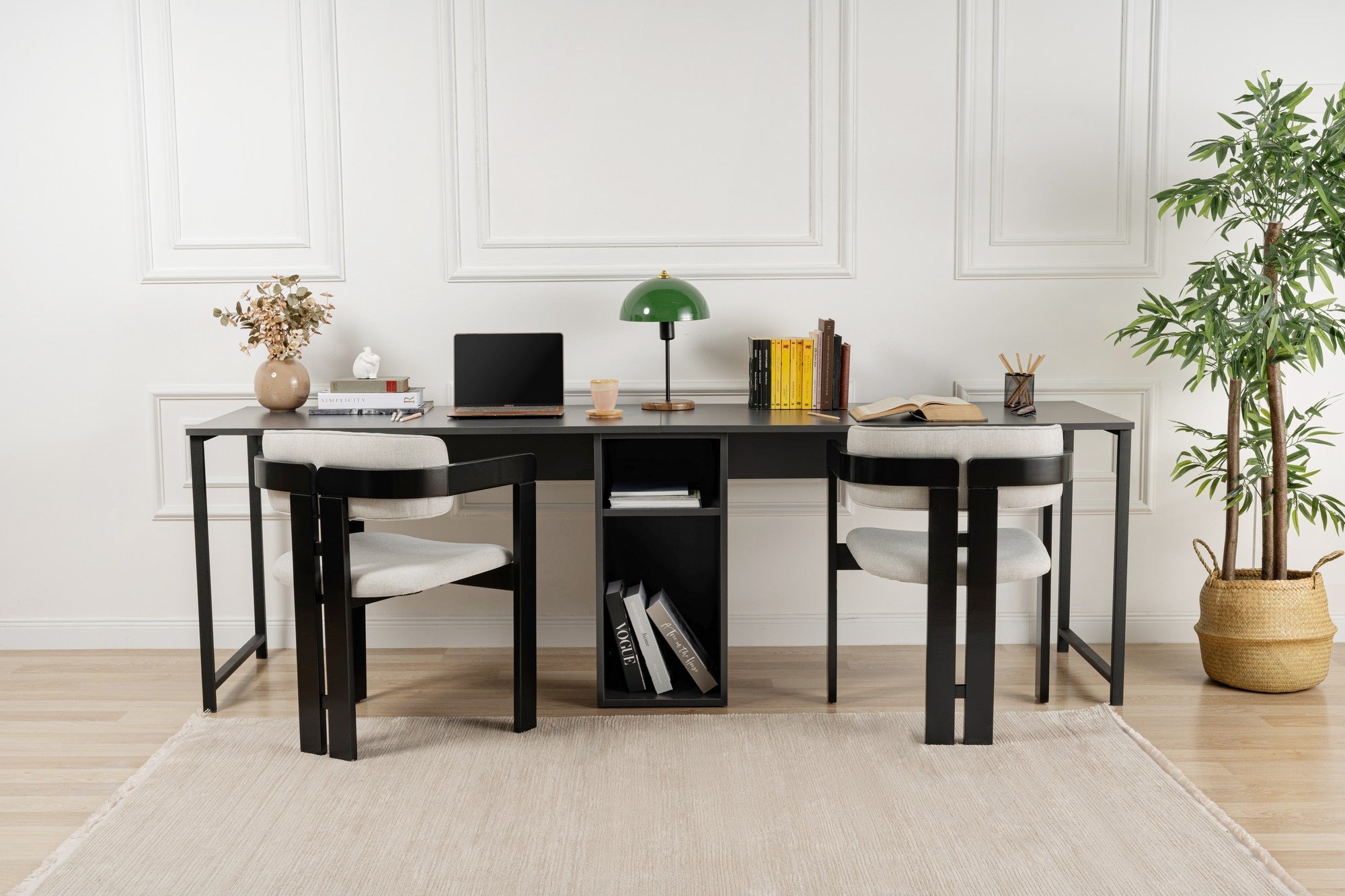Secretária de Estudo/Escritório Moderna, Antracite e Preto, 240 x 74 x 60 cm | 100% Melamina, 18 mm de Espessura, Pernas com Pintura Eletrostática a Pó | Montável na Parede com Prateleiras