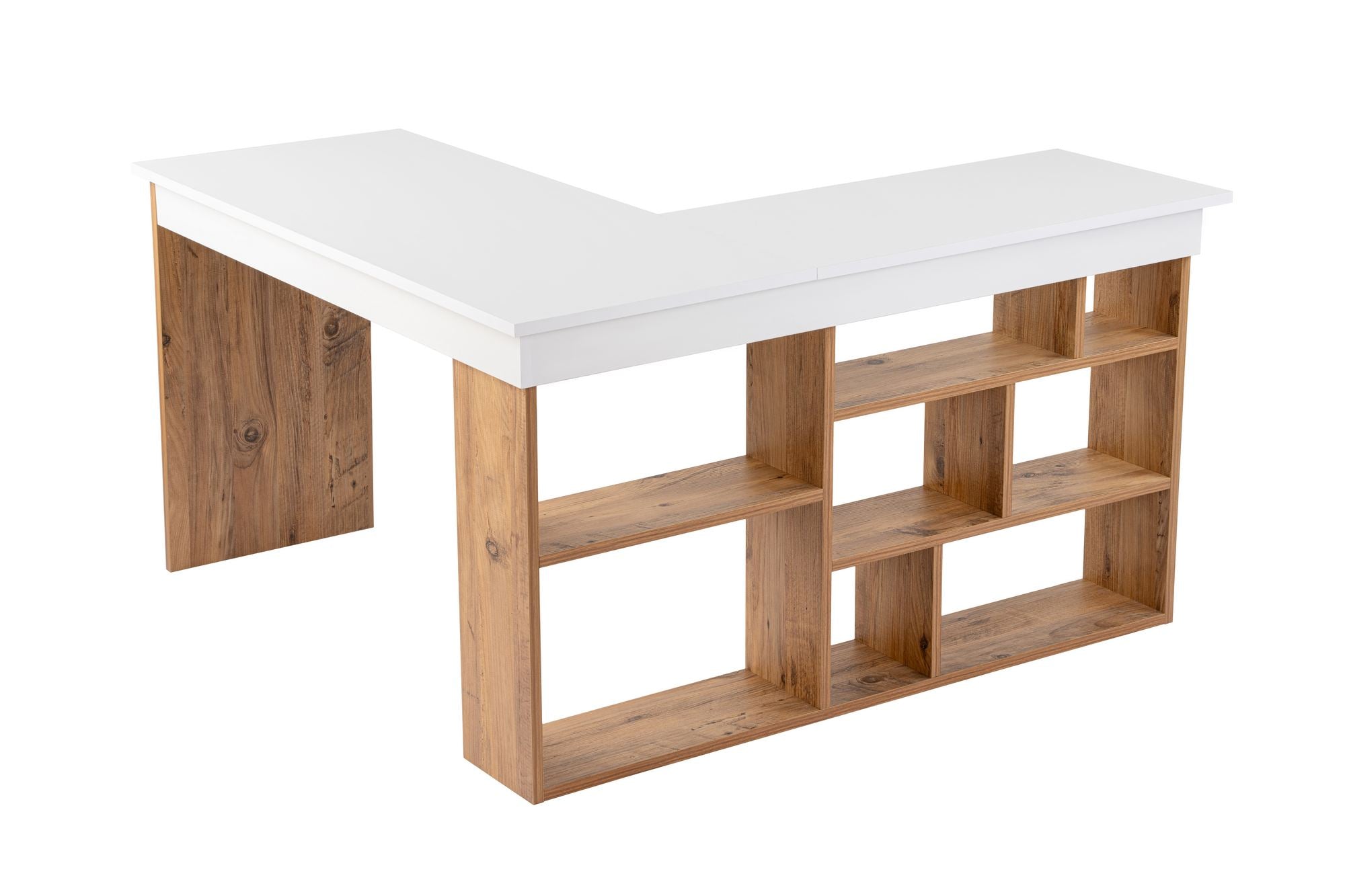 Secretária de Estudo/Escritório Elegante, Branca e Pinho Atlântico, 130 x 72 x 120 cm | Aglomerado 100% Revestido em Melamina, 18 mm de Espessura | Ideal para Escritórios e Escritórios Modernos